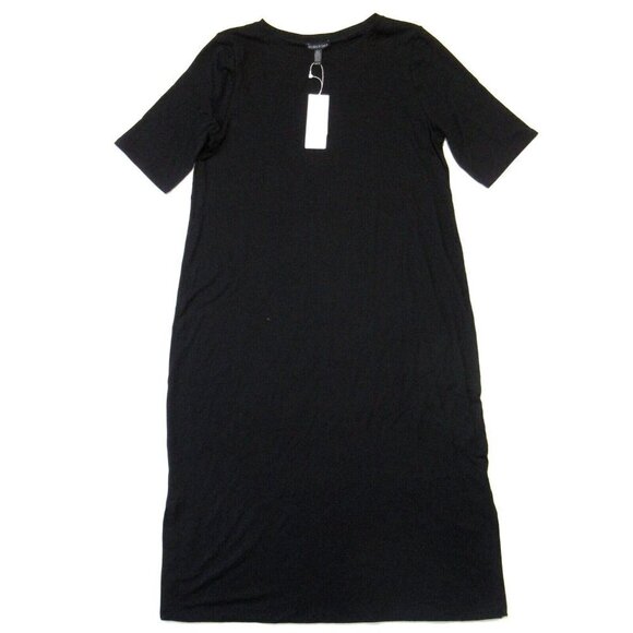 NWT Eileen Fisher Crew Neck Shift in Black Fine Tencel Jersey T-Shirt Dress XS